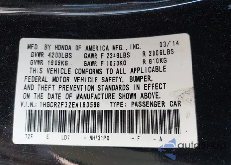 2014 Honda Accord Lx z USA, uszkodzony, nr VIN 1HGCR2F32EA180598